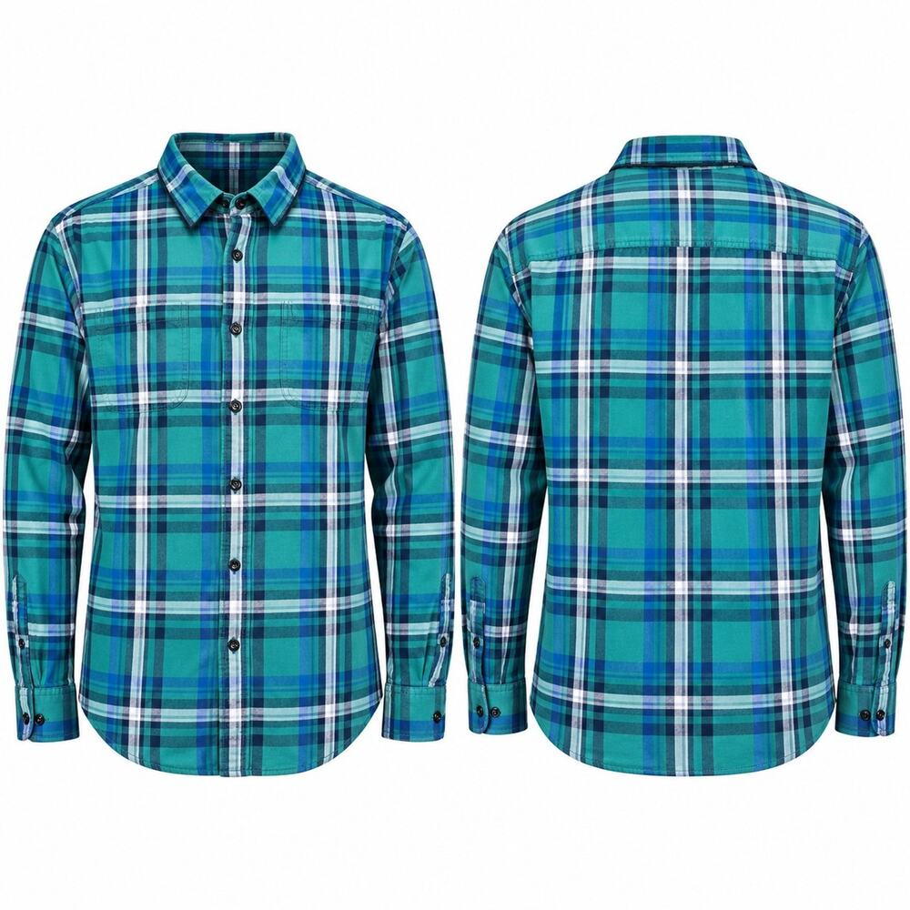 American Eagle Mens Plaid Flannel Button Down Long Sleeve Shirt Large Blue Green
